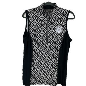 Goode Rider Equestrian Top Vest Size XL Black White Bamboo Blend 1/2 Zip Stretch